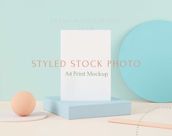 Artwork Mockup Stand - Geometric shape Desk - a4 Digital Styled Stock Photo - PSD & JPEG