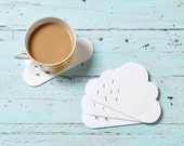 Rain Cloud coasters - white acrylic coasters with raindrop detail -  set of 4