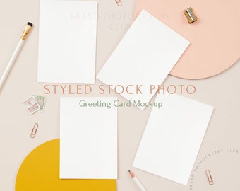 Greeting Card Mockup - Stationary and Stamps -  A6 Digital Styled Stock Photo - Flat lay 6x4, PSD & JPEG