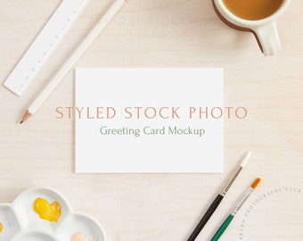 Greeting Card Mockup - Artist Desk - A6 Digital Styled Stock Photo - Flatlay - 6x4, PSD & JPEG