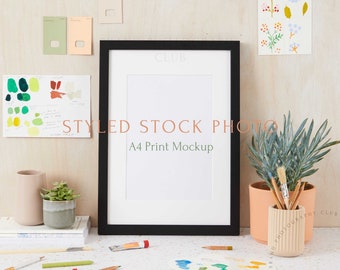 Artwork Mockup - Artist Desk - a4, a3 Digital Styled Stock Photo - PSD & JPEG