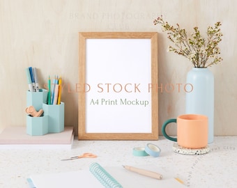 Artwork Mockup Frame - Artist Desk - a4 Digital Styled Stock Photo - PSD & JPEG