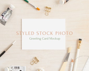 Greeting Card Mockup - Artist Desk - A6 Digital Styled Stock Photo - Flatlay - 6x4, PSD & JPEG
