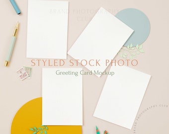 Greeting Card Mockup - Stationary and Stamps -  A6 Digital Styled Stock Photo - Flat lay 6x4, PSD & JPEG