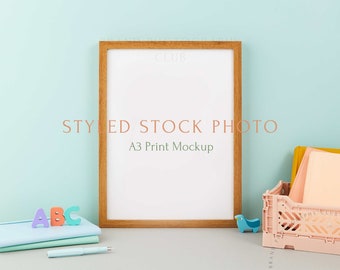 Artwork Mockup Frame - Kids Print - Childrens artwork - toy table top - a3 Digital Styled Stock Photo - PSD & JPEG