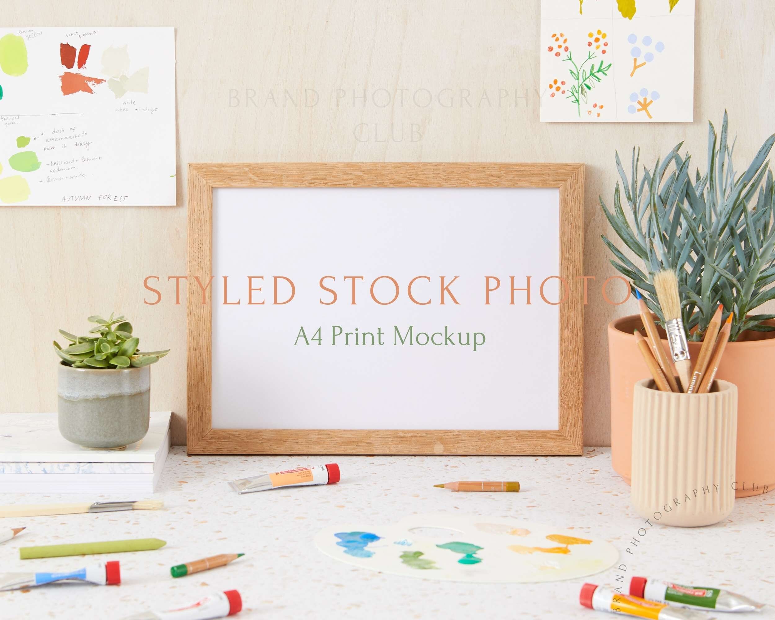 Artwork Mockup Frame - Artist Desk - a4 Digital Styled Stock Photo - PSD & JPEG