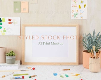 Artwork Mockup Frame - Artist Desk - a4 Digital Styled Stock Photo - PSD & JPEG