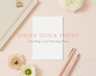 A6 Greeting Card Mockup | Pink Floral Styled Stock Photo (Digital Download)