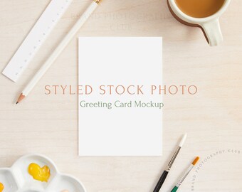 Greeting Card Mockup - Artist Desk - A6 Digital Styled Stock Photo - Flatlay - 6x4, PSD & JPEG