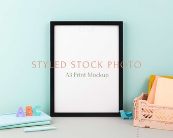 Artwork Mockup Frame - Kids Print - Childrens artwork - toy table top - a3 Digital Styled Stock Photo - PSD & JPEG