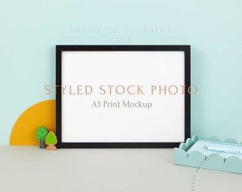 Artwork Mockup Frame - Childrens artwork - toy table top -  a3 Digital Styled Stock Photo - PSD & JPEG