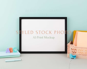 Artwork Mockup Frame - Kids Print - Childrens artwork - toy table top - a3 Digital Styled Stock Photo - PSD & JPEG