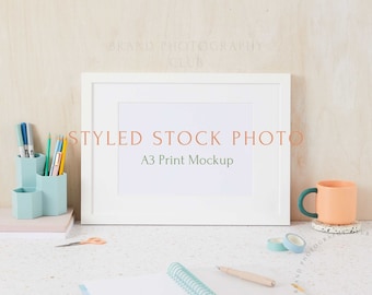 Artwork Mockup Frame - Artist Desk - a4 Digital Styled Stock Photo - PSD & JPEG