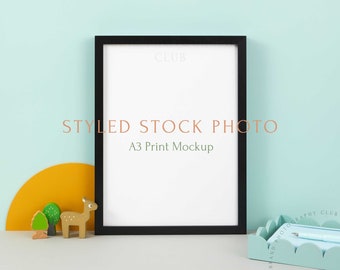 Artwork Mockup Frame - Childrens artwork - toy table top -  a3 Digital Styled Stock Photo - PSD & JPEG