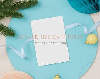 Christmas Greeting Card Mockup -  A6 Digital Styled Stock Photo - Xmas Flat lay 6x4, PSD & JPEG