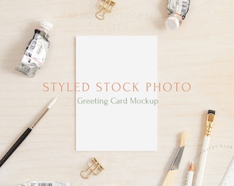Greeting Card Mockup - Artist Desk - A6 Digital Styled Stock Photo - Flatlay - 6x4, PSD & JPEG