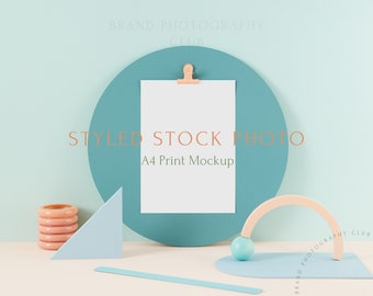 Artwork Mockup - Geometric Table Top - a4 Digital Styled Stock Photo - PSD & JPEG