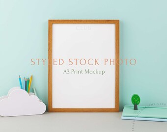 Artwork Mockup Frame - Kids Print - Childrens artwork - Nature Stationary - a3 Digital Styled Stock Photo - PSD & JPEG