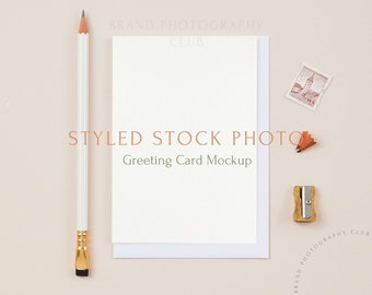 Greeting Card Mockup - Stamps and Stationary -  A6 Digital Styled Stock Photo - Flat lay 6x4, PSD & JPEG