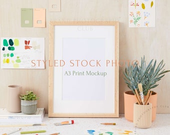 Artwork Mockup Frame - Artist Desk - a4 Digital Styled Stock Photo - PSD & JPEG