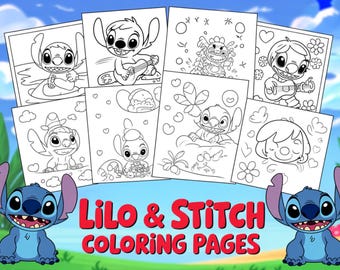 Kolorowanki Lilo i Stitch | Aktywności dla dzieci do druku | Arkusze imprezowe Lilo i Stitch | Pobierz natychmiast