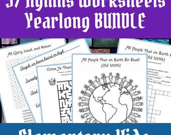 Ultimate Hymns Worksheets Bundle K–5 | Coloring, Crosswords, Copywork, & more