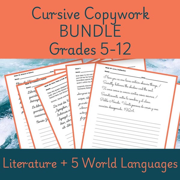 Cursive Copywork Bundle | World Languages & Literature (Grades 6-12)