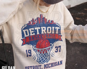 Detroit Basketball Vintage Sweatshirt, Classic Washed T-Shirt Comfort Colors Tee, Game Day Oversized Hoodie
