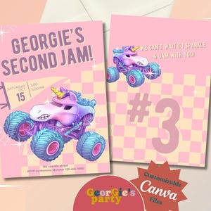Sparkle Unicorn Monster Truck Birthday Invitation (Digital Download)
