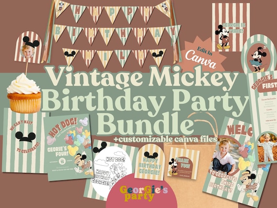 Vintage Mickey Birthday Bundle - Digital Download
