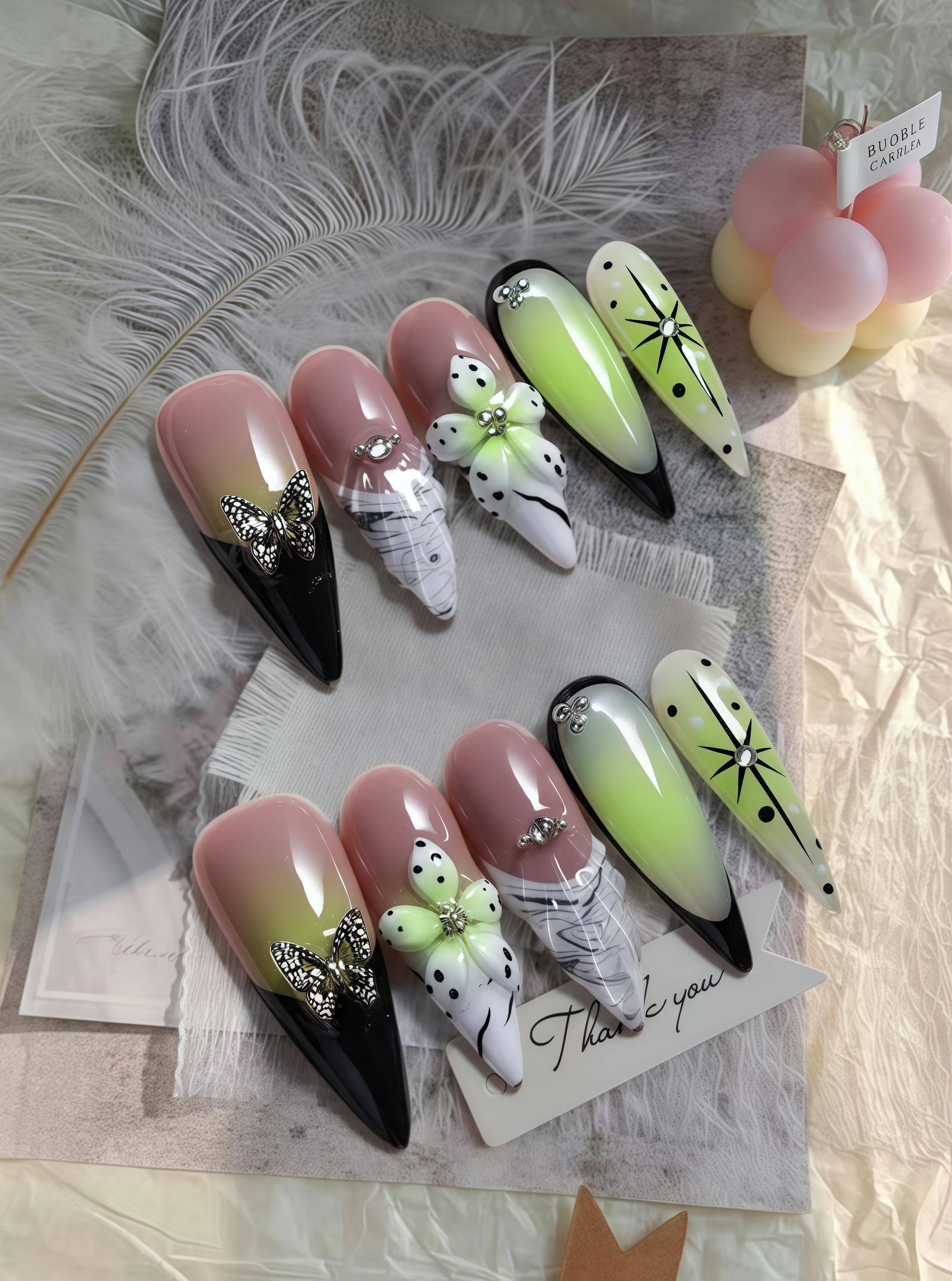 Fake Cyberpunk Nails Green - Etsy