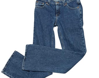 Rockies Slim Low Rise Bootcut Jeans para mujer, talla 8L, lavado medio, mezclilla, estilo western vintage.