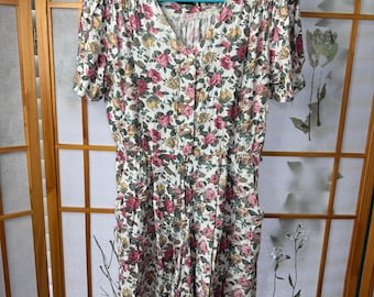 Vintage Ms Choice California Floral Romper Pearl Button Cottagecore Pink Rose 10
