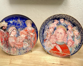 2er Set Edwin M. knowles 1985 Dekorative Weihnachtsteller