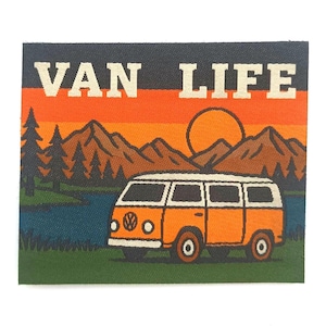 "Van life" outdoor klittenbandpatch. Geweven patch met klittenbandbevestiging voor petten, tassen of outdoorjassen.