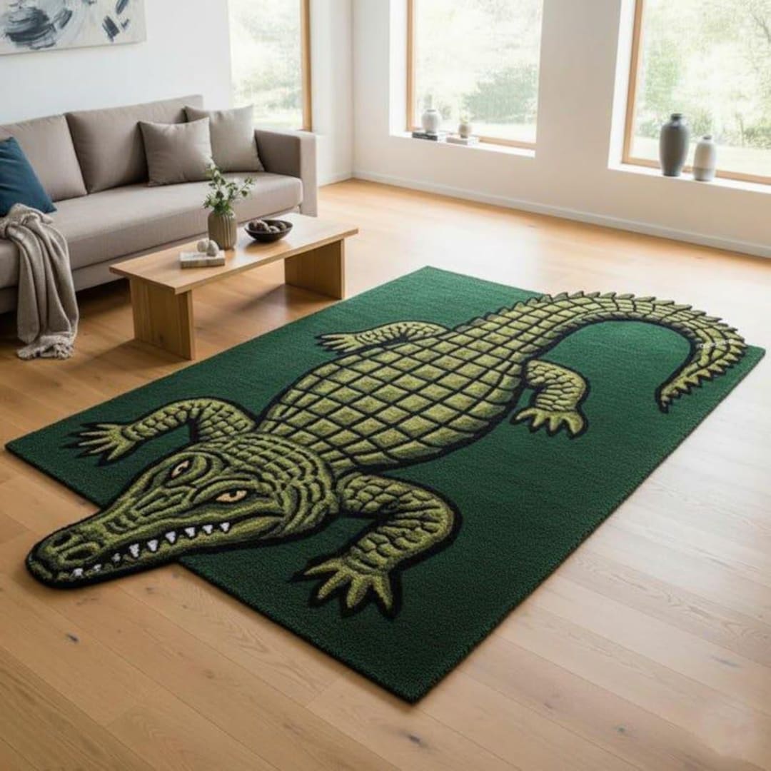 Green Crocodile Alligator Area Rug Hand Tufted Animal Shape Carpet ...