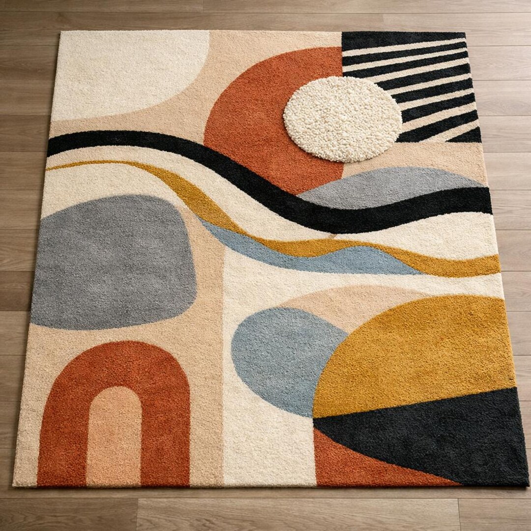 Hand Tufted Abstract Geometric Rug, Mid Century Boho Living Room Carpet ...