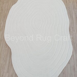 Handmade Irregular Shaped White Area Rug – Modern Textured Wool Rug, Contemporary Organic Design Carpet for Living Room & Bedroom Kitchen