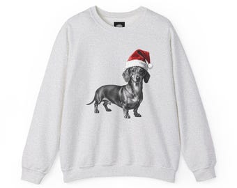 Festive Dachshund Sweatshirt - Christmas Wiener Dog Sweater - Cute Holiday Doxie Gift - Unisex Xmas Crewneck -  Dog Lover Jumper