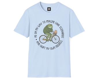 Funny Frog Biking T-shirt, softstyle vrijetijdskleding, T-shirt met humoristisch citaat