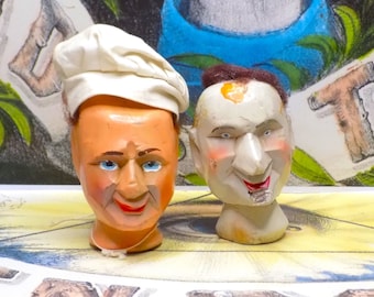 Two Carved Wood Puppet Heads