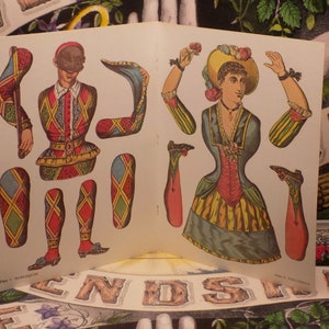 Harlequin and Columbine Jumping Jack Puppets