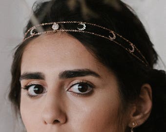 NEW! Selene headpiece - crystal star and moon hairpiece - moon phase jewelry gold plated 18k - celestial bridal tiara - Cosmic headband 1920