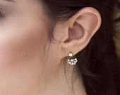 Fitzgerald ear jackets - 3 parts earrings - Vermeil 18k and gold plated ear cuff - rhinestone 20s bridal earrings - reign