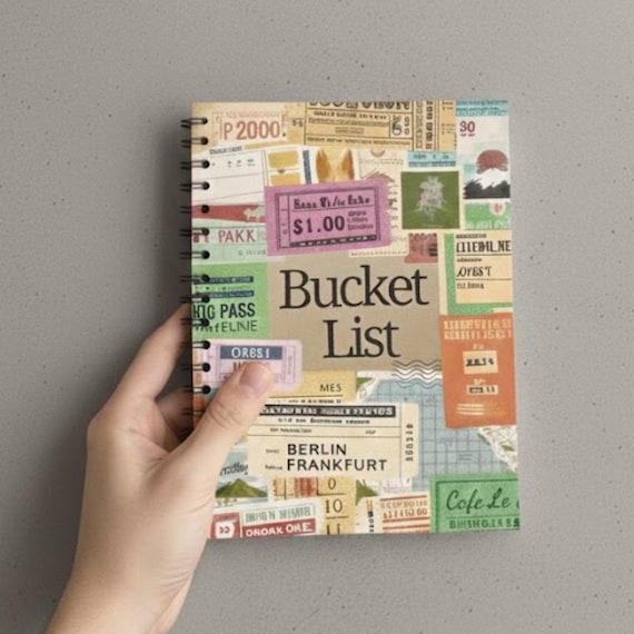 Travel-Inspired Bucket List Notebook – Vintage Ticket Design, Spiral Bound Journal, Customizable Adventure Planner, Perfect New Year Gift