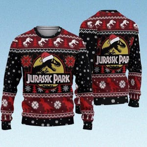 Pull De Noël Jurassic Park - Style Geek, Tricot 100% Acrylique, Unisexe - 2