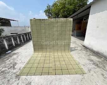 Gitter handgetufteter Wollteppich 2,7 x 3,5 m - grünes Luxusdesign, handgefertigter Teppich für Wohnzimmer, Schlafzimmer