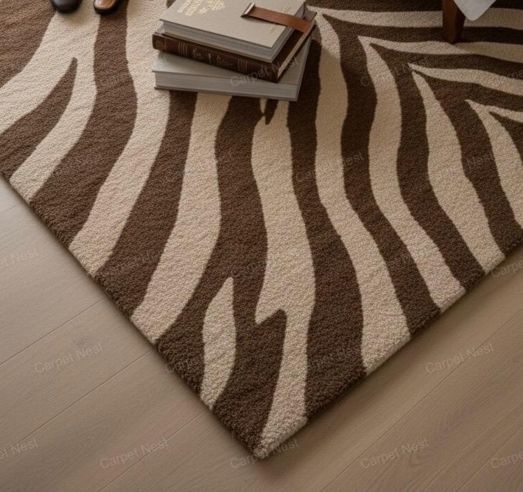 Ex Large Zebra Rug Hand Tufted Zebra Rug 5x7, 6x9,8x10, 9x12 Brown & Beige Animal Print ...