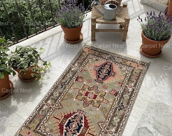 Hand Knotted Oushak Rug - Green Floral Wool Area Rug, Vintage Turkish Oushak Design Handmade Rug, Living Room 8x10 9x12 Custom knotted Rug