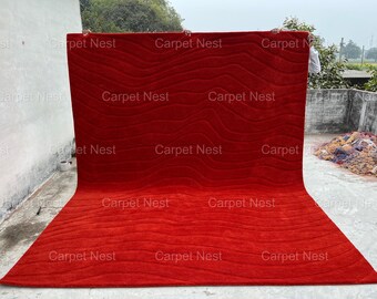 Alfombra roja oscura / Alfombra ondulada 3D hecha a mano de 8x10 y 9x12 / Alfombra texturizada moderna / Alfombra para sala de estar y dormitorio / Decoración de lujo para el hogar / Alfombra de diseño alto-bajo